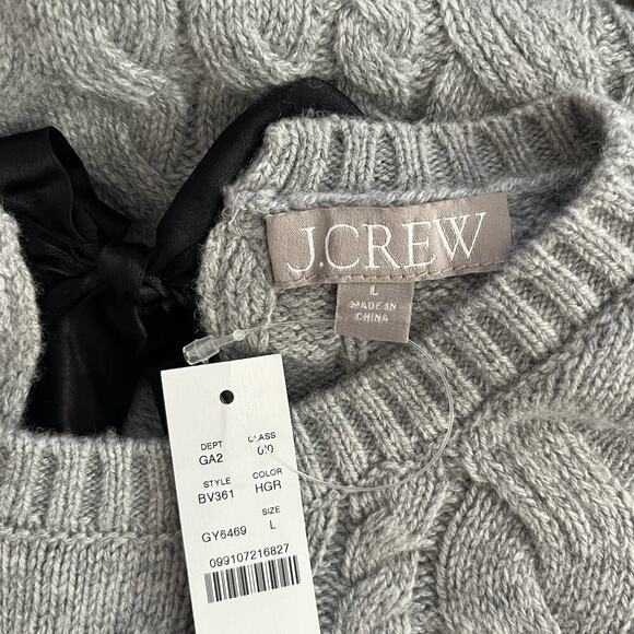 J Crew Womens Tie Back Wool Blend Cable Knit Sweater Size L Gray Preppy NWT - Picture 5 of 9